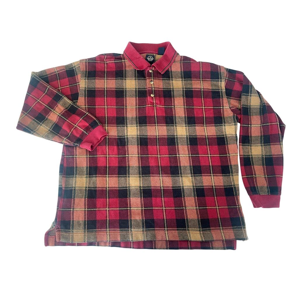 Vintage 1990s Docker Red Plaid Long‎ Sleeve Polo Top Shirt - Size Men's XL